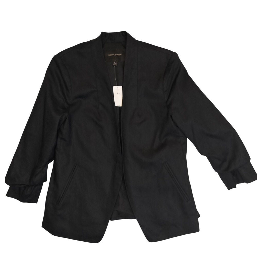 NWT Banana Republic‎ Black Collarless Open Front Blazer Jacket Size 6